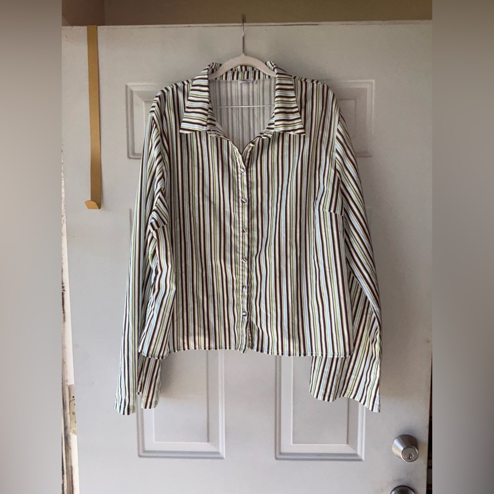 Princess Polly oversize striped bell sleeve button down top size 16